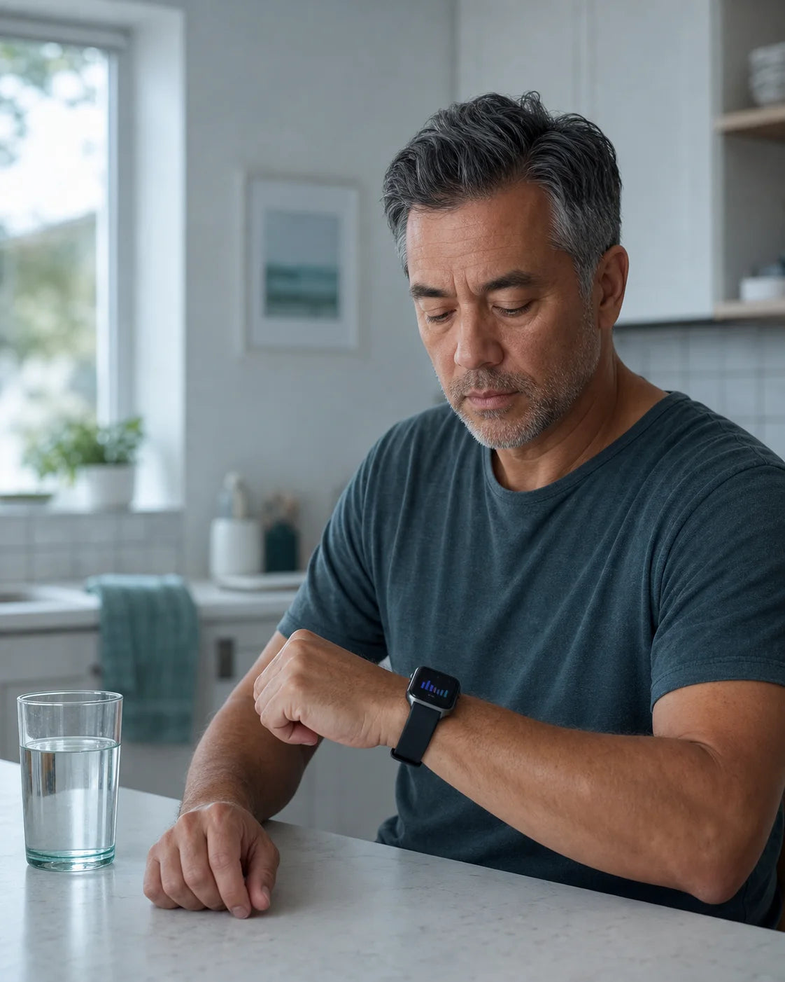 A person reviewing morning sleep data on a smartwatch